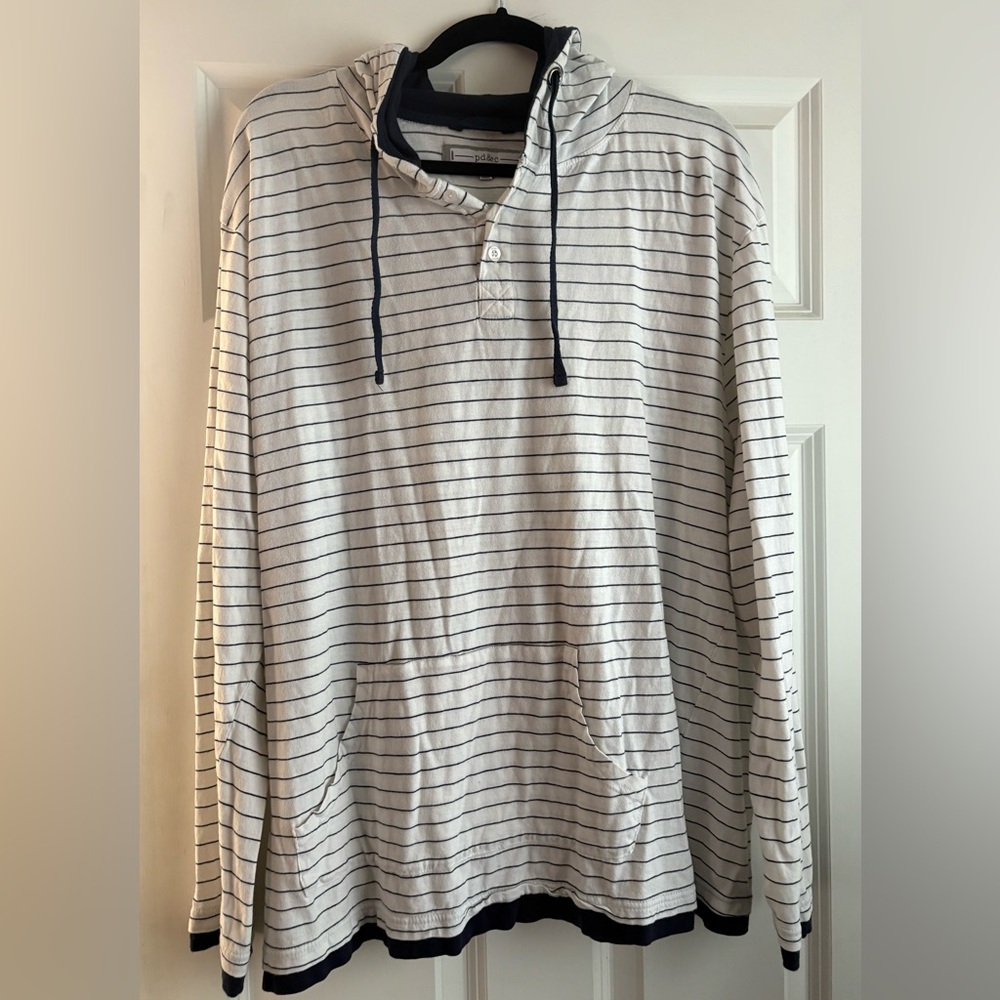 Striped White and Navy Men's Hoodie Shirt